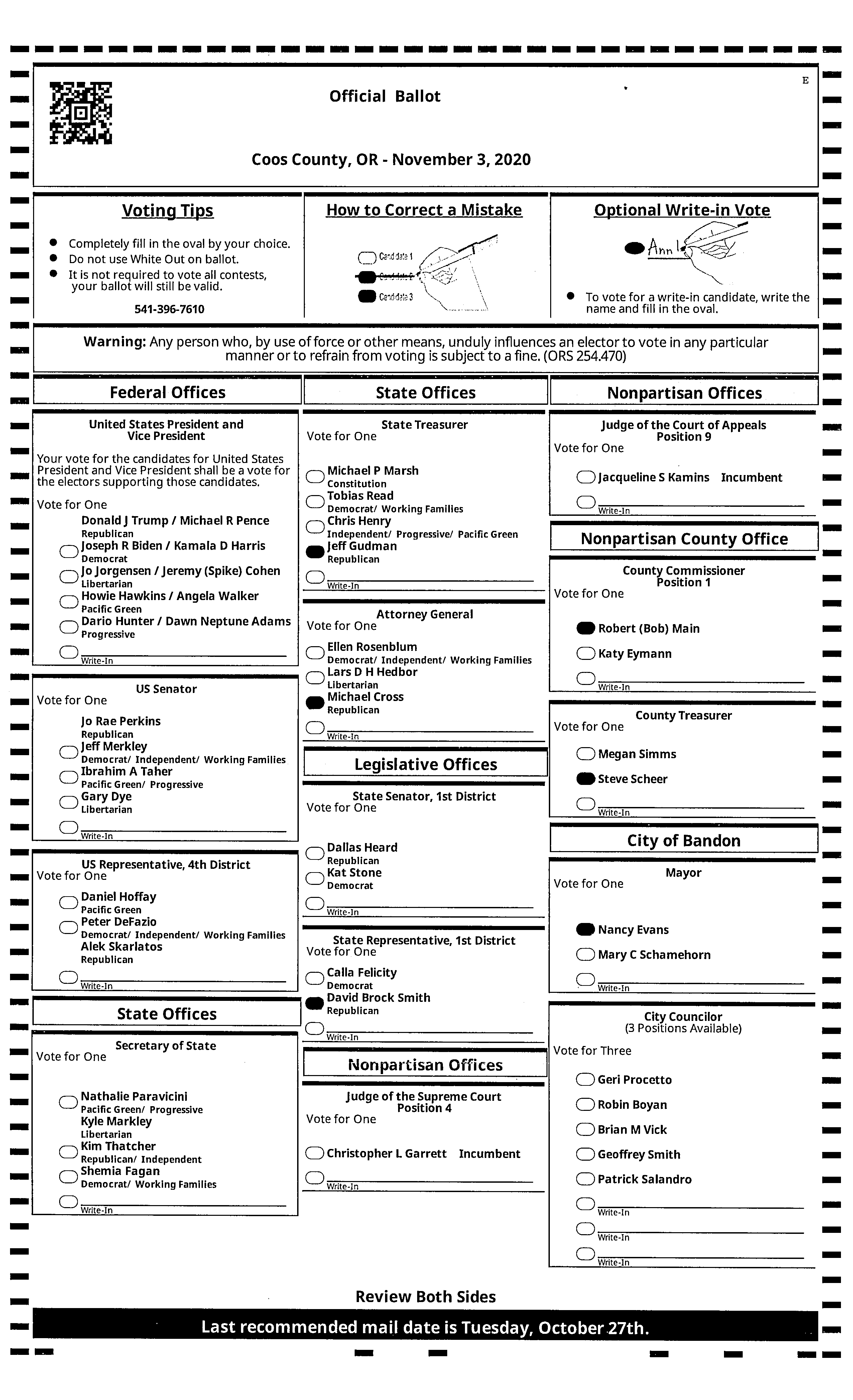 Example redacted ballot